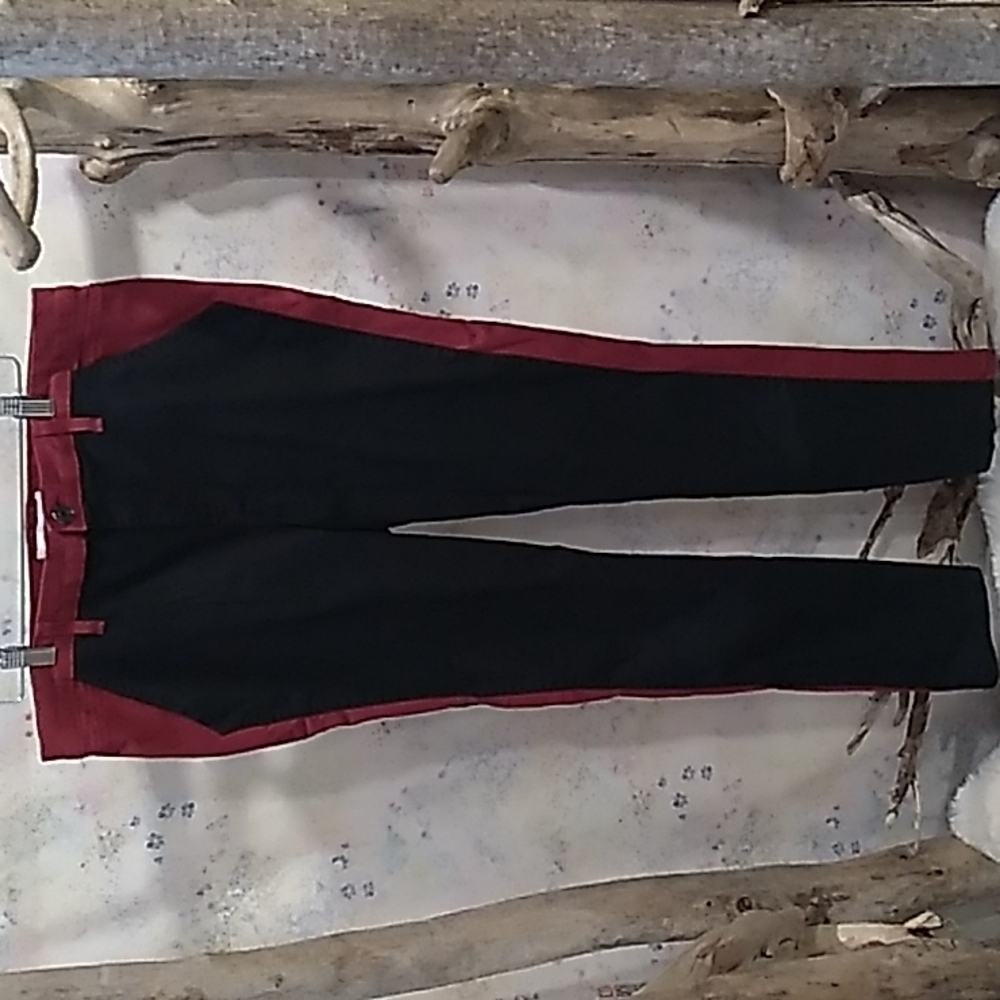 Skinnygirl waxed black w/ red panels "The Skinny" women's jeans size 32 / 14